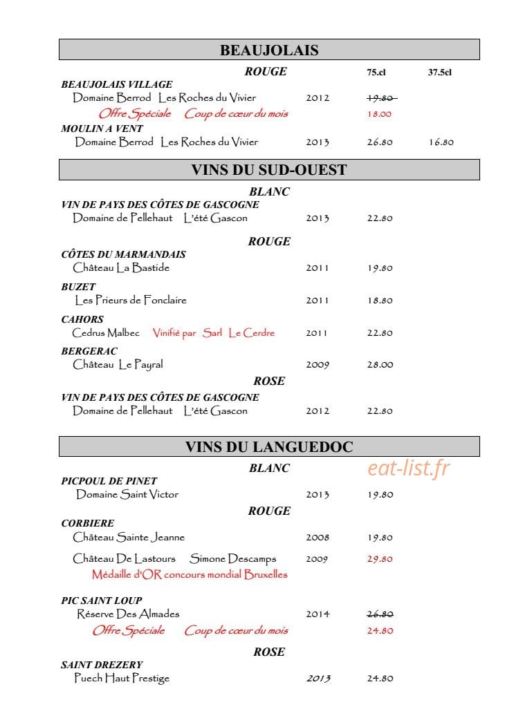 L'Auberge Du Zoo — carte page 12