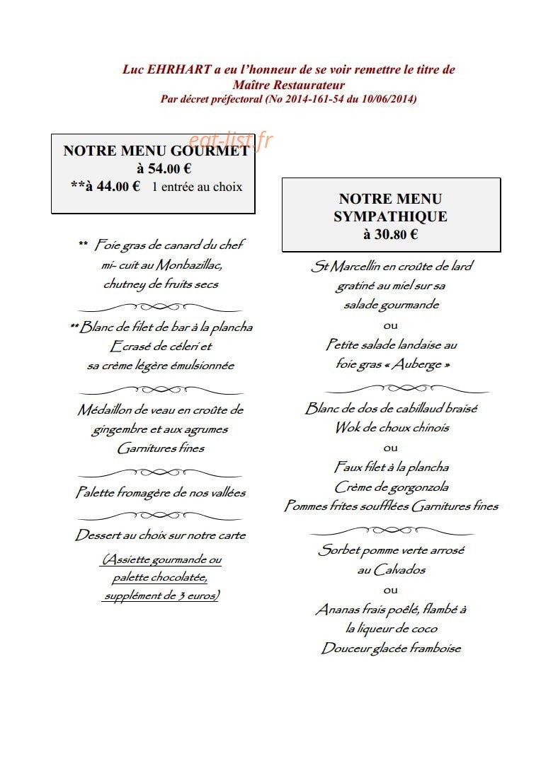 L'Auberge Du Zoo — carte page 2