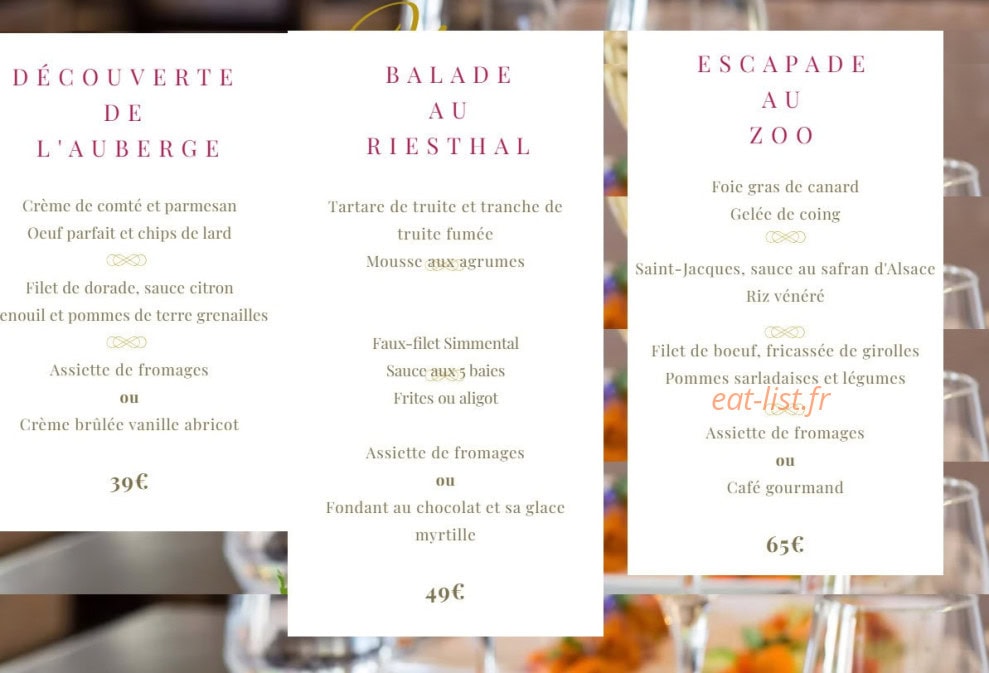 Carte et menu de L'Auberge Du Zoo à Mulhouse — Les menus