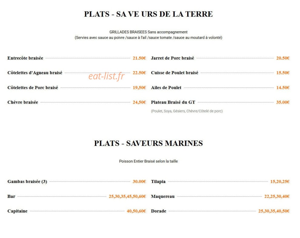 Le Restaurant GT — carte page 2