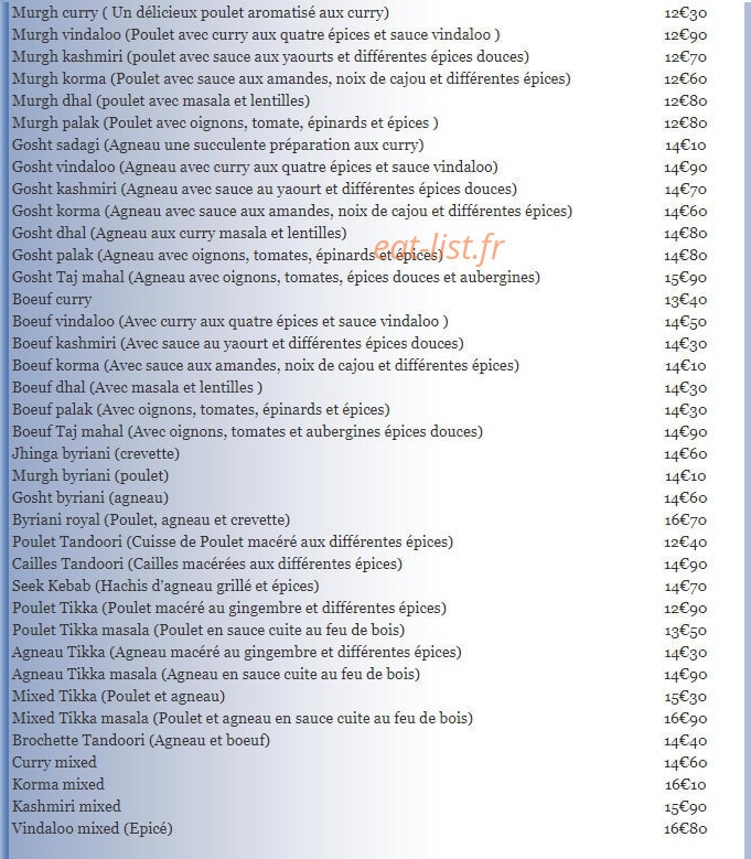 Le Tajmahal — carte page 2