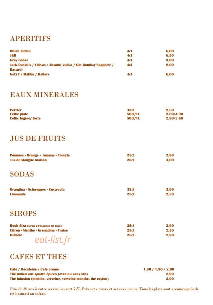 Maharaja — carte page 2