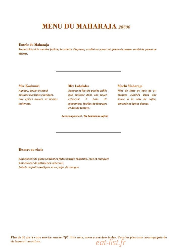 Maharaja — carte page 8