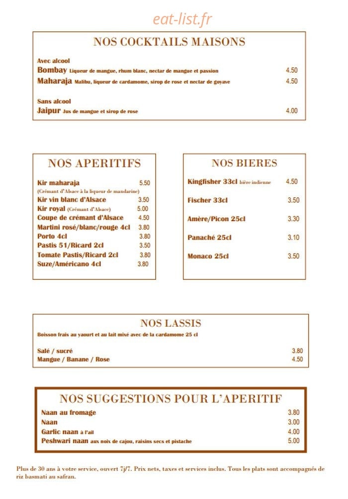 Maharaja — carte page 1