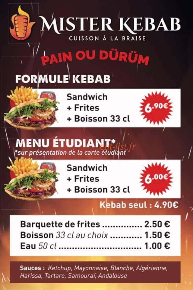 Mister Kebab — carte page 1