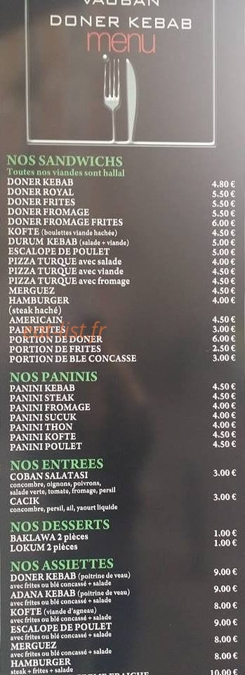Restaurant Vauban — carte page 1