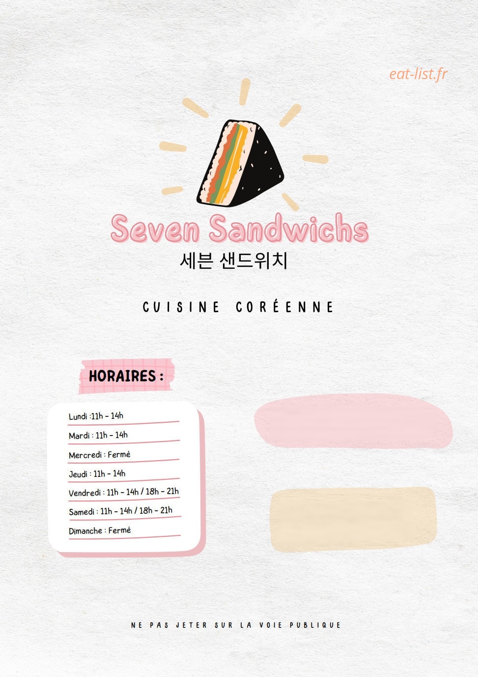 Seven Sandwichs — carte page 1