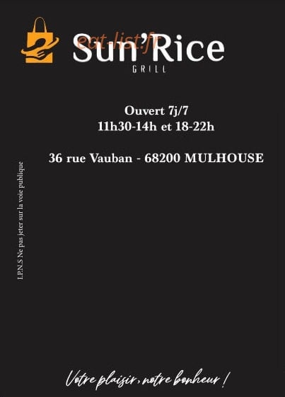 Sun'Rice Grill — carte page 1