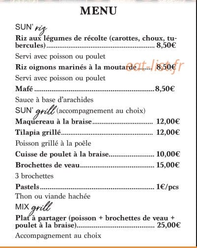 Sun'Rice Grill — carte page 2