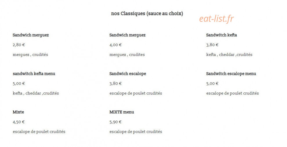 Zak Food — carte page 2