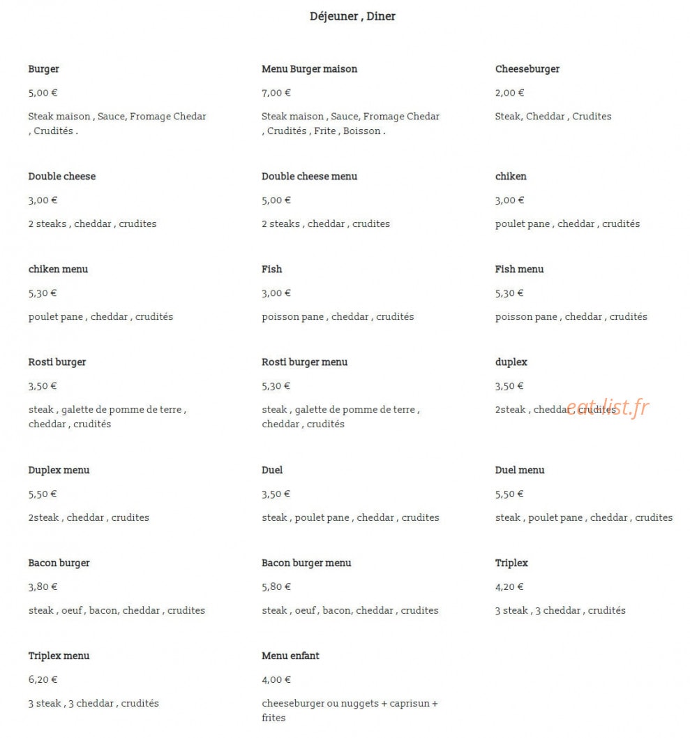Zak Food — carte page 1