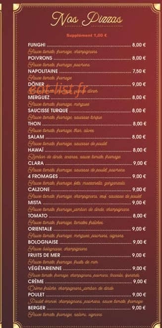 Restaurant Pizzeria Chez Clara — carte page 5