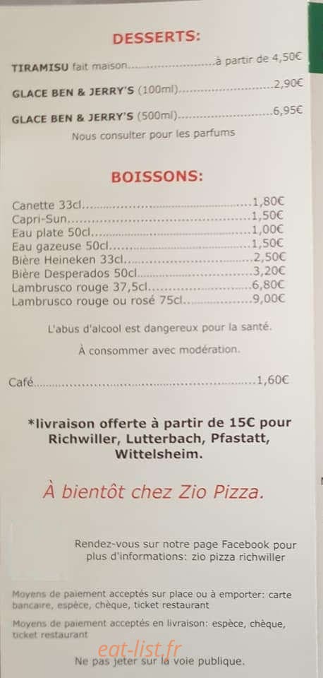 Zio Pizza — carte page 4