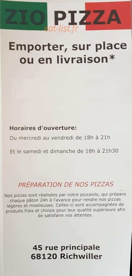 Zio Pizza — carte page 1
