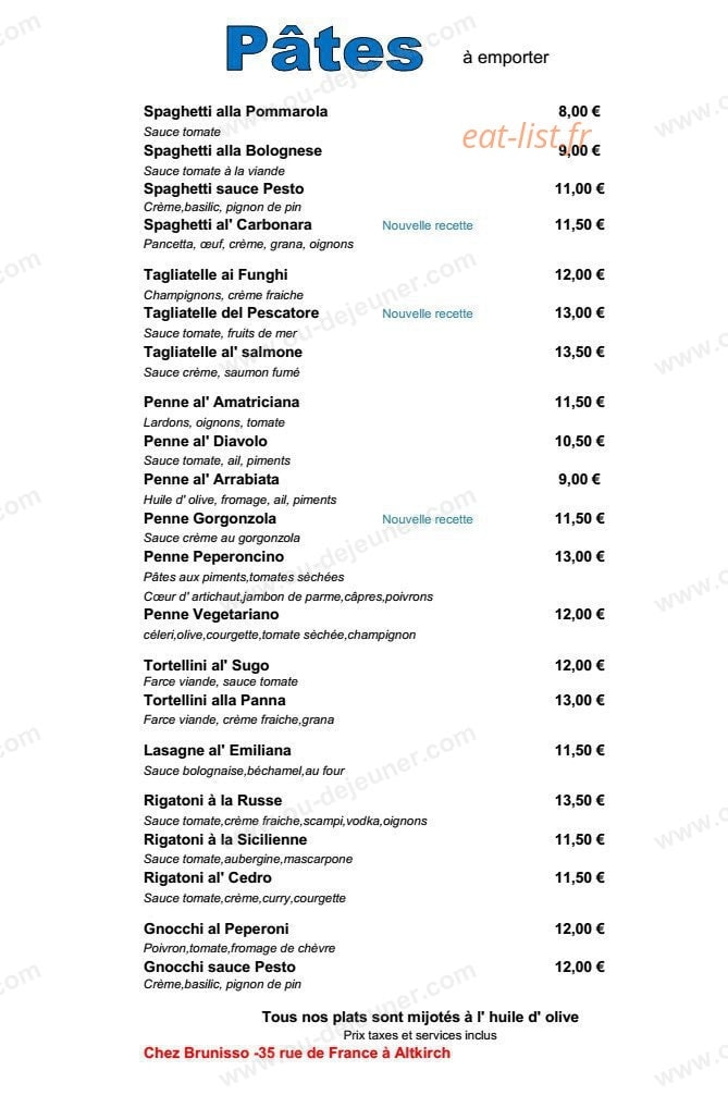 Chez Brunisso — carte page 1
