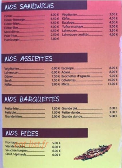 Restaurant King — carte page 2