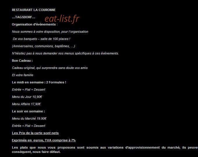 Restaurant La Couronne — carte page 1