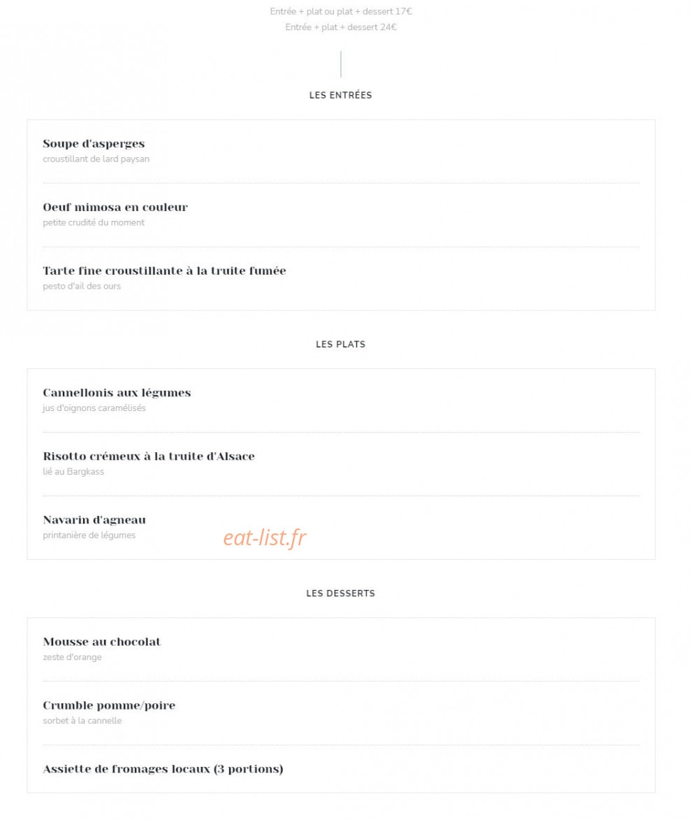 Auberge aux 4 Saisons — carte page 1