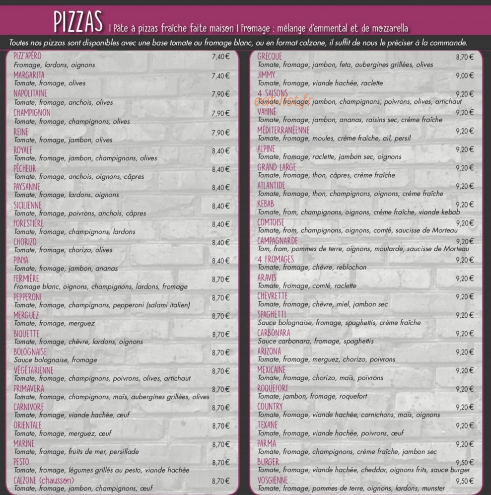 Pizza Malice — carte page 2