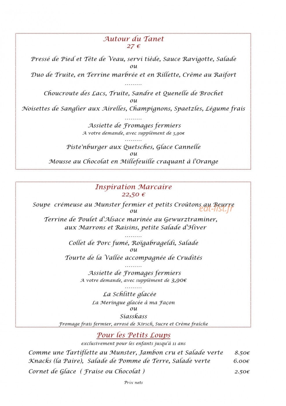 Auberge du Tanet Seestaedtle — carte page 1