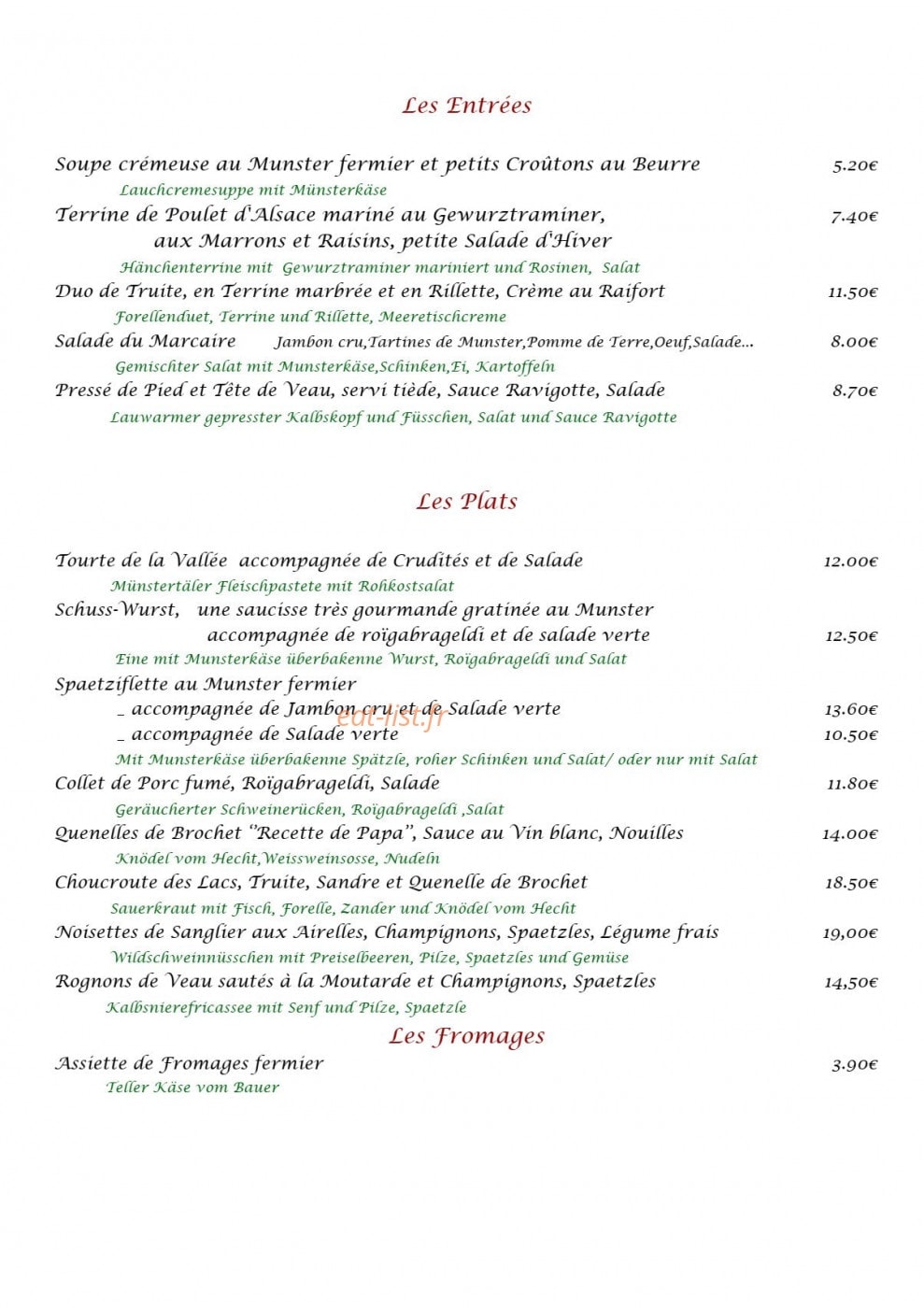 Auberge du Tanet Seestaedtle — carte page 2