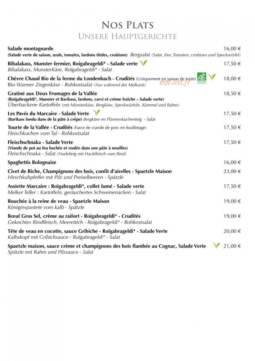Auberge du Schantzwasen — carte page 2