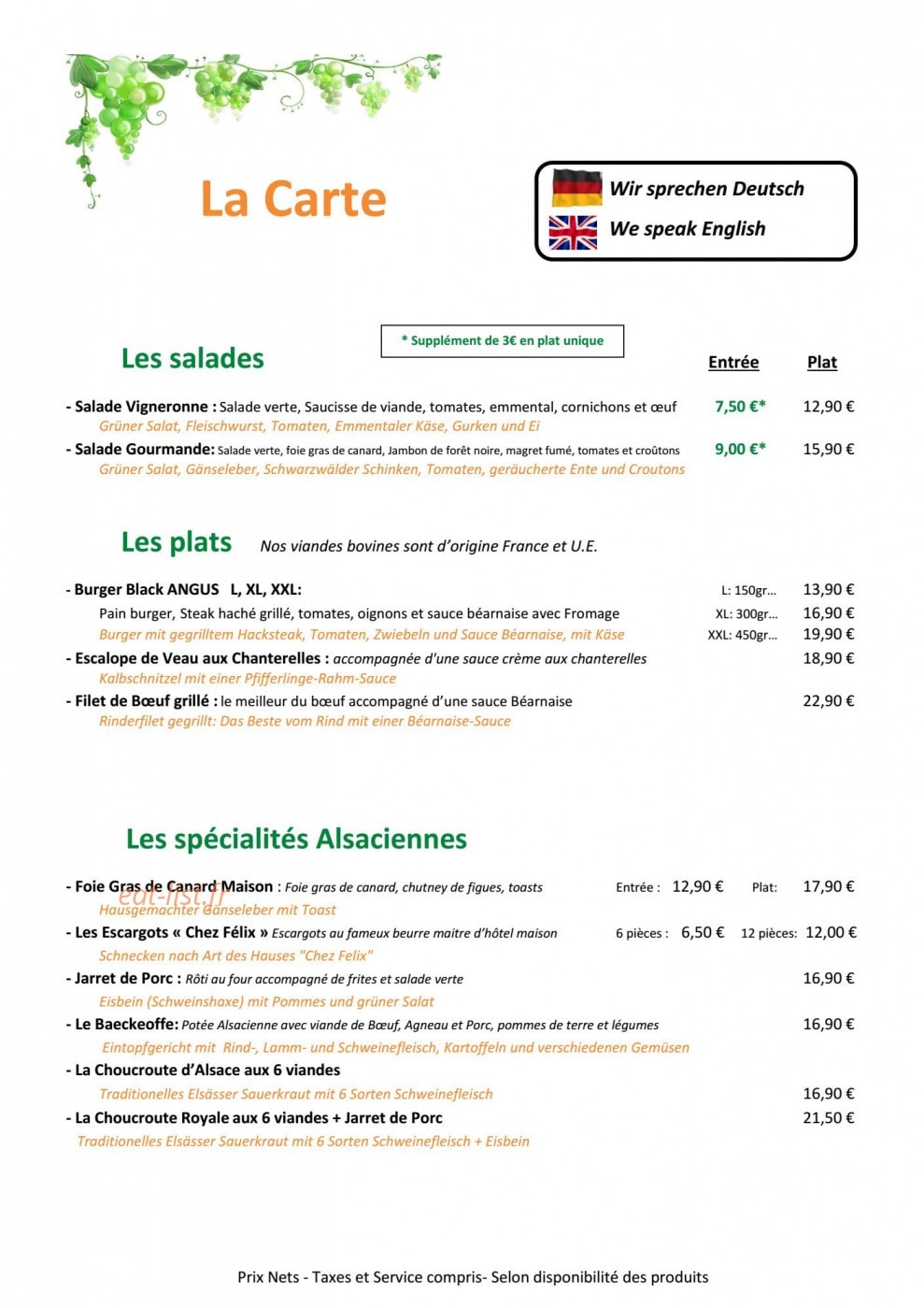 Chez Felix — carte page 1