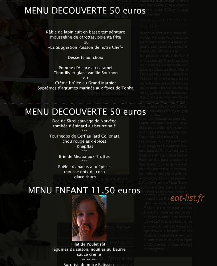 Auberge du Parc Carola — carte page 3