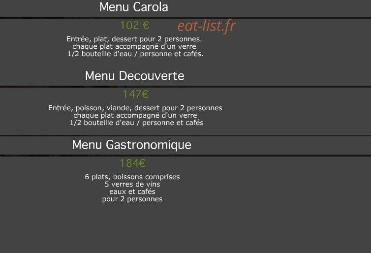 Auberge du Parc Carola — carte page 4