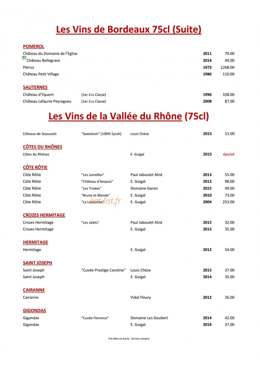 Hotel Restaurant Du Mouton — carte page 11
