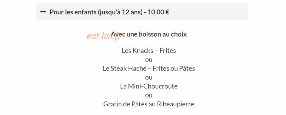 Carte et menu de La Flammerie à Ribeauville — Menu enfant