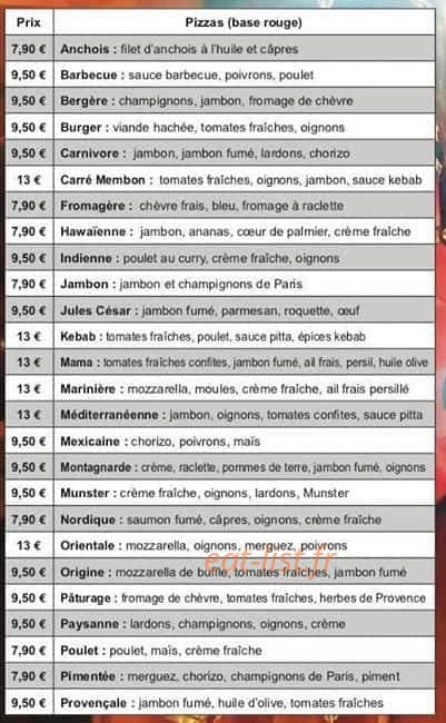 La Pizzéria — carte page 1