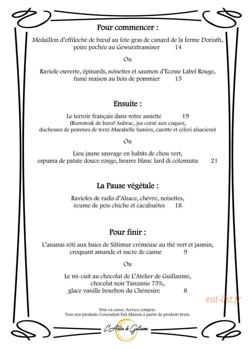 L’Atelier de Guillaume — carte page 1