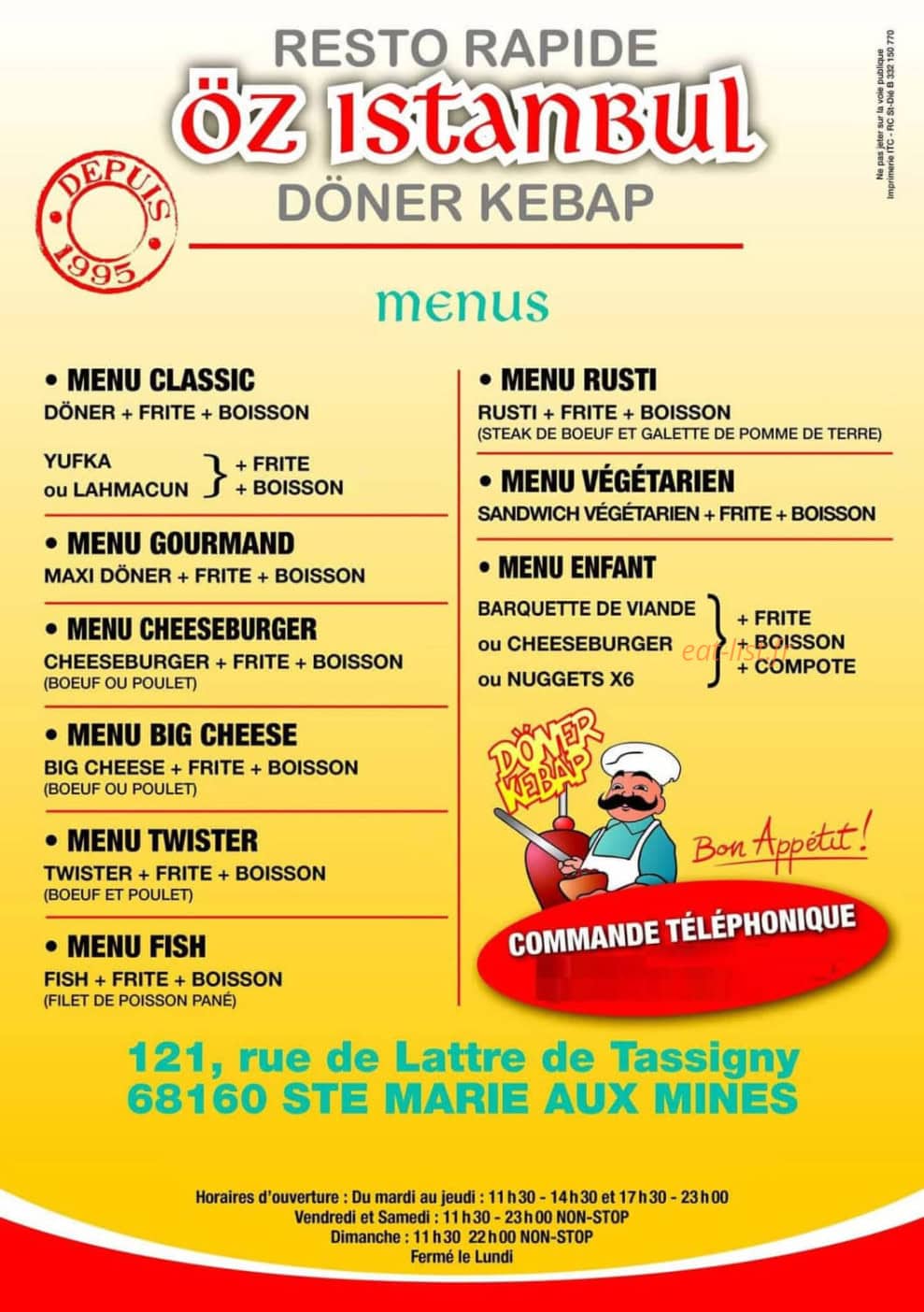 Carte et menu de Öz Istanbul à Sainte Marie Aux Mines — carte 2