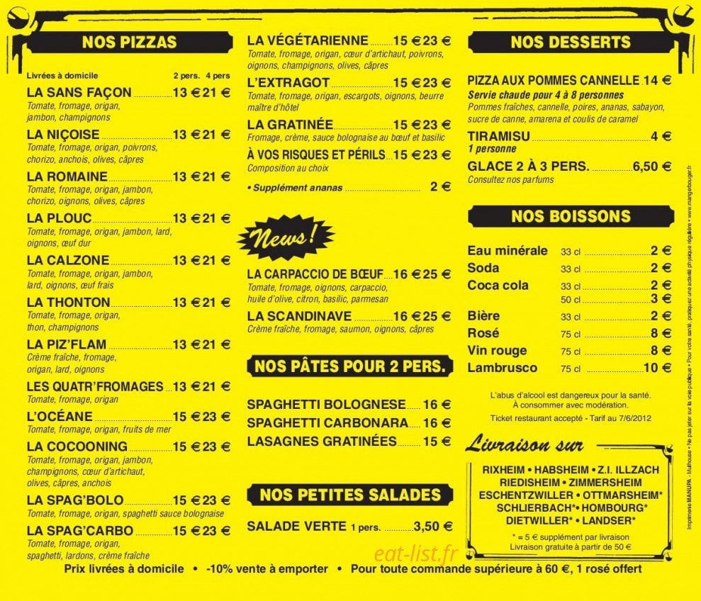 Cocooning Pizza — carte page 2