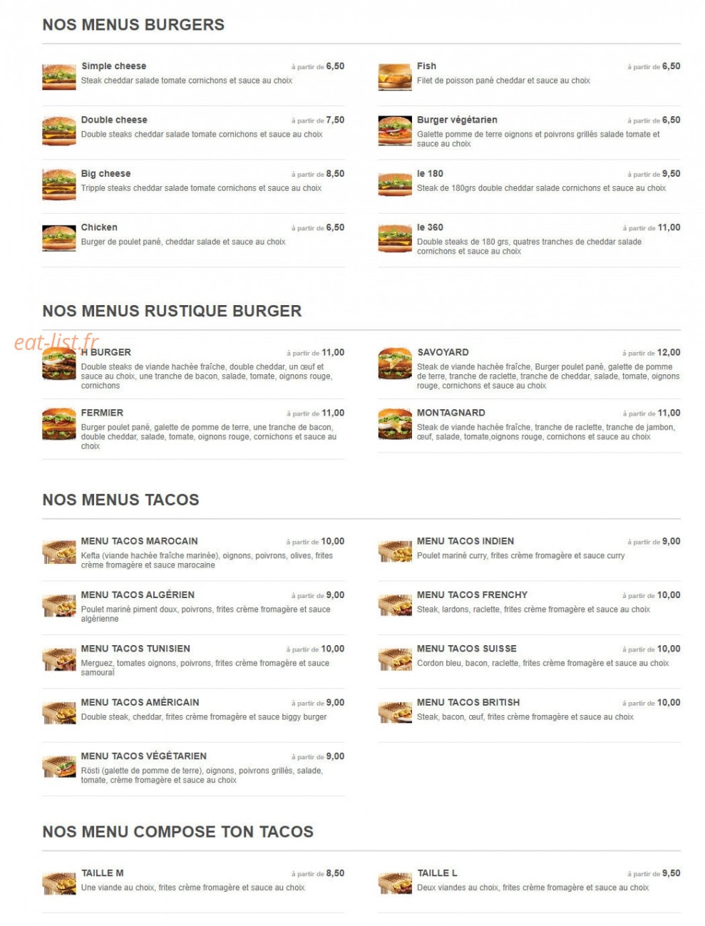 H'Burger — carte page 1