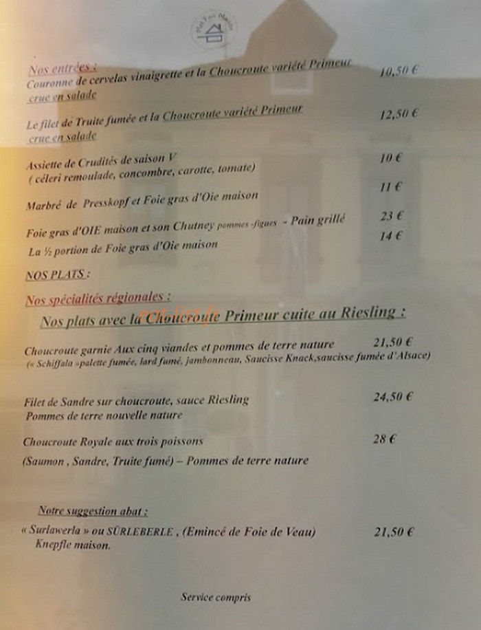 Restaurant Au Raisin — carte page 1