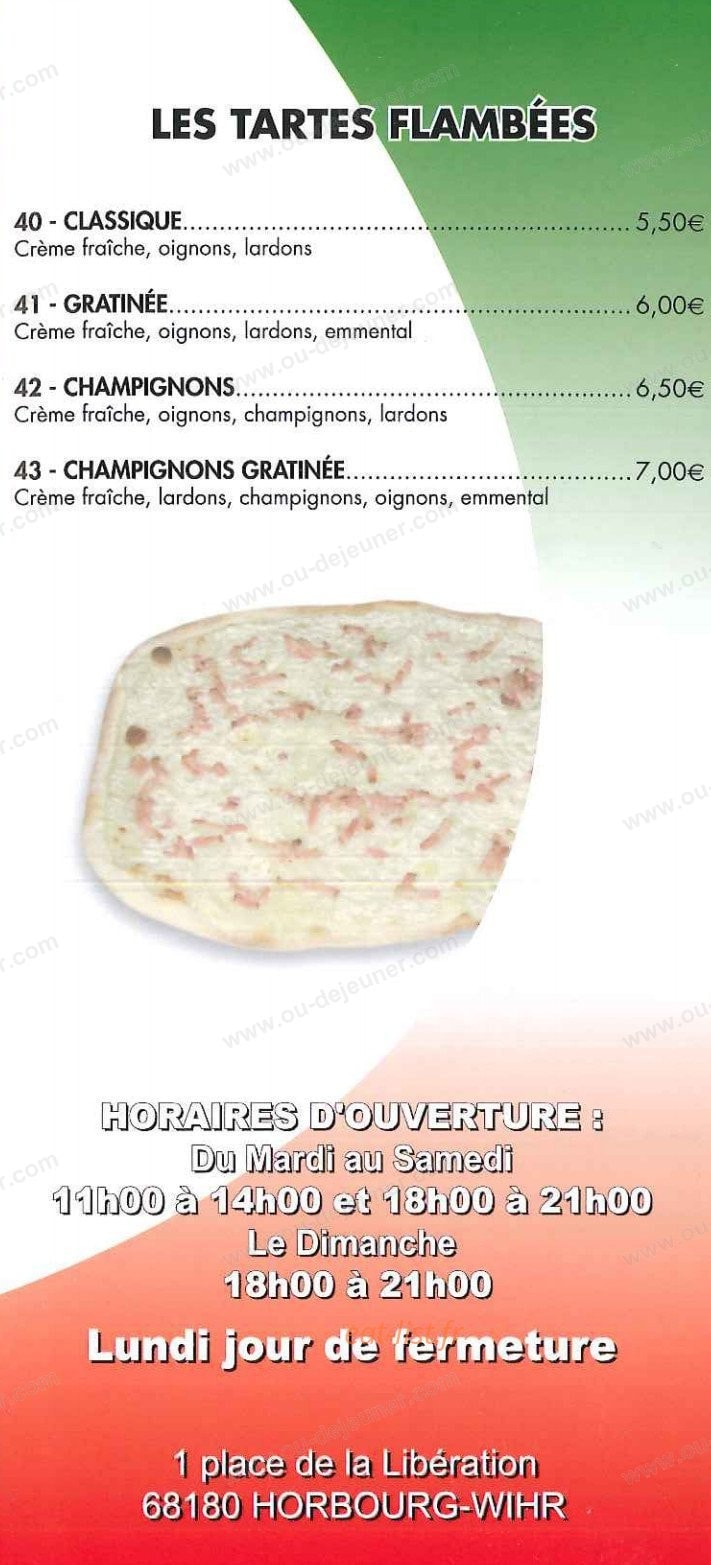 Carte et menu de La Tour de Piz'z à Horbourg Wihr — Les tartes