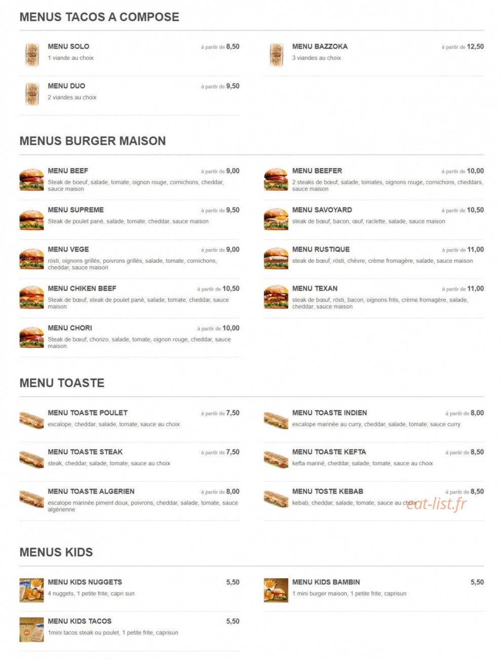 Ansa food — carte page 1