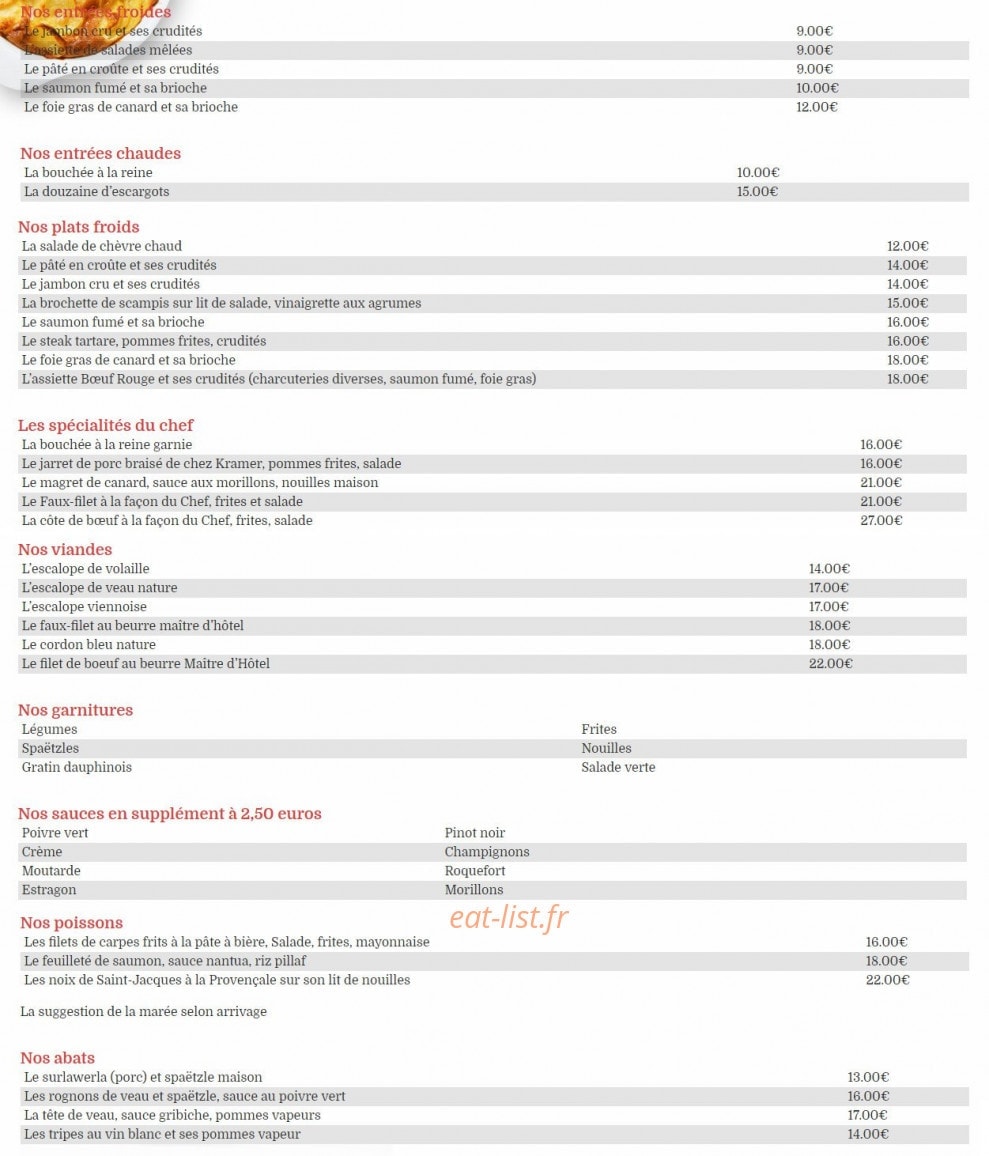Au Boeuf Rouge — carte page 1