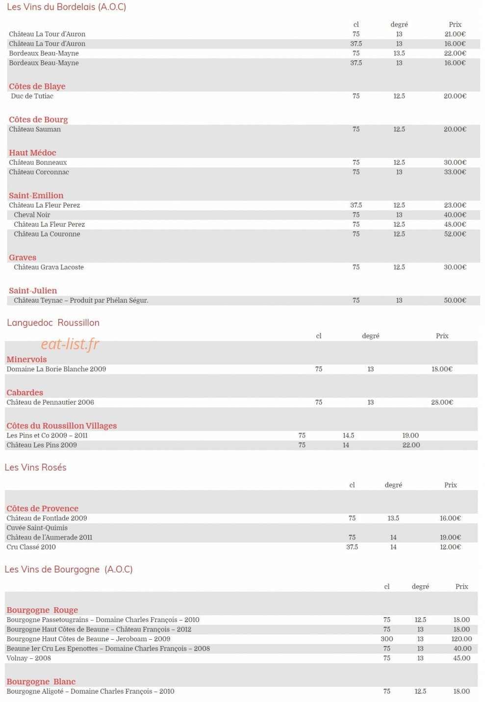 Au Boeuf Rouge — carte page 4