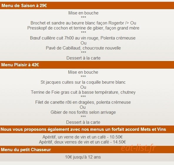 Au Chasseur — carte page 1