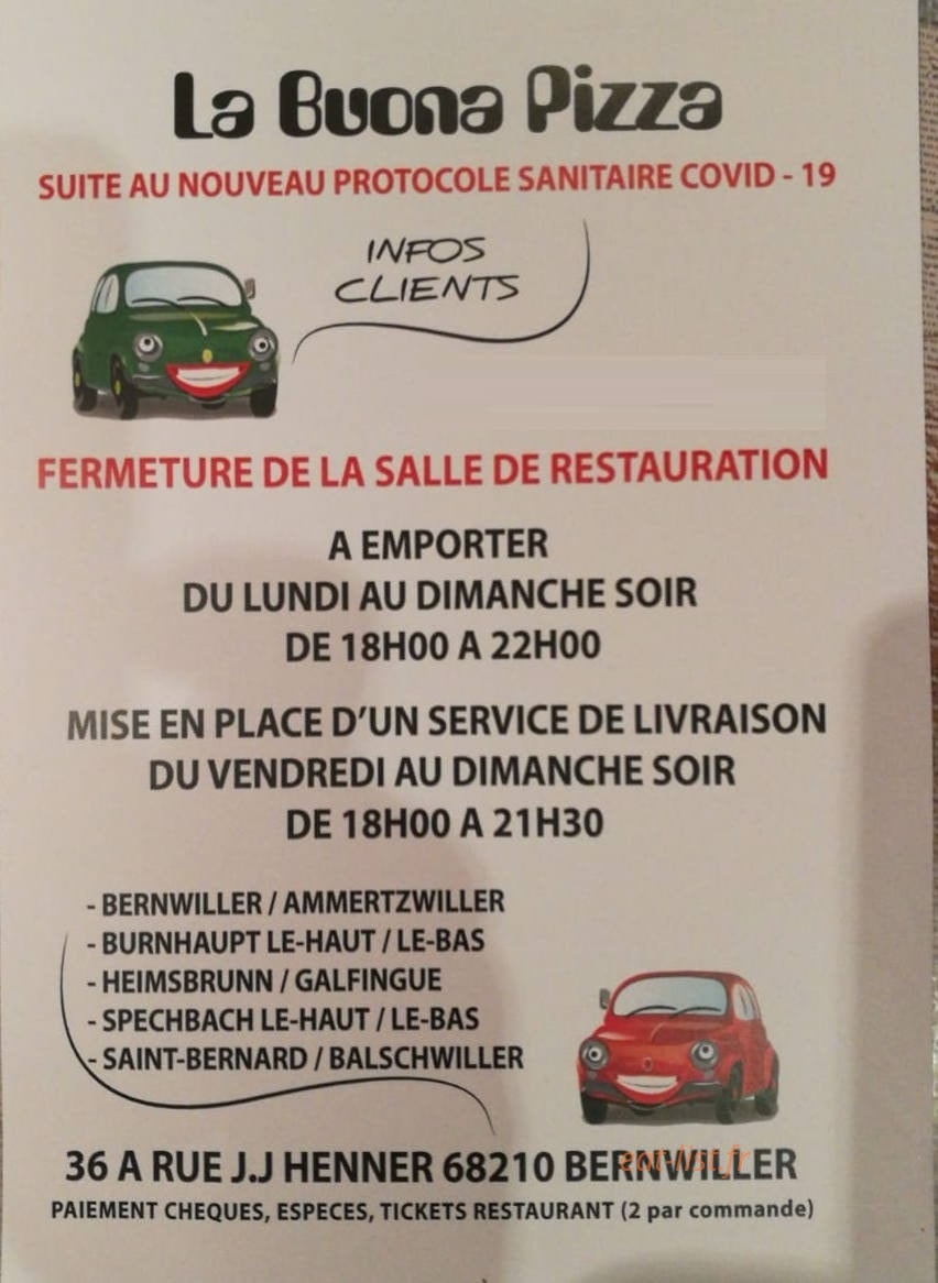 Buona Pizza — carte page 1