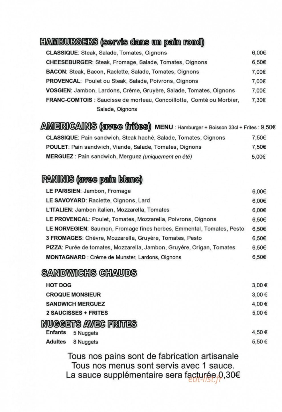 Snack Chez Coco — carte page 1