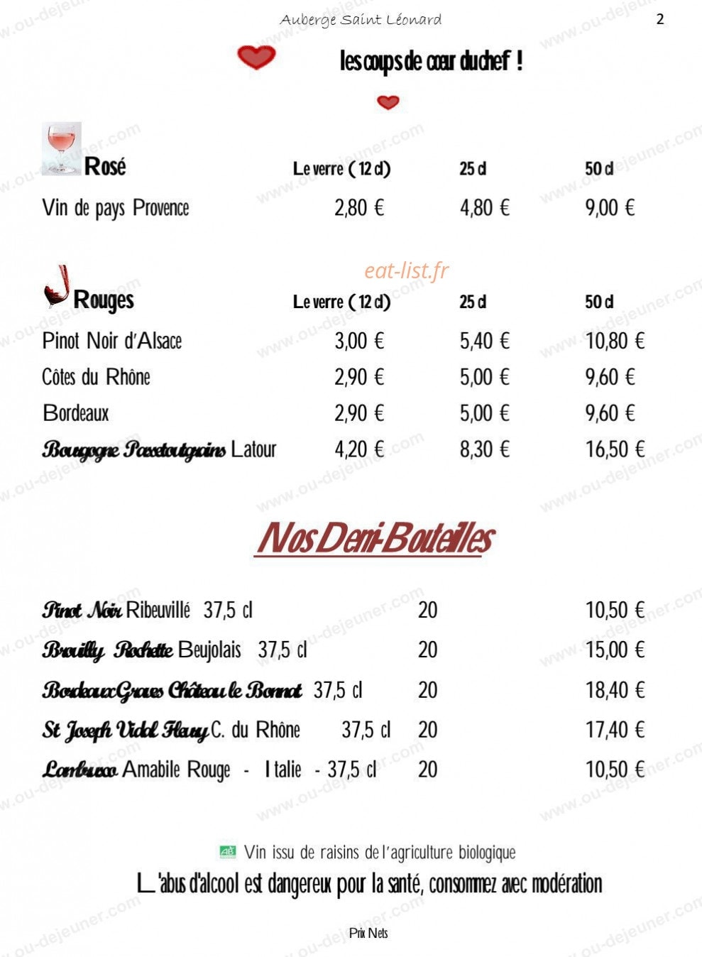 Auberge Saint Léonard — carte page 7