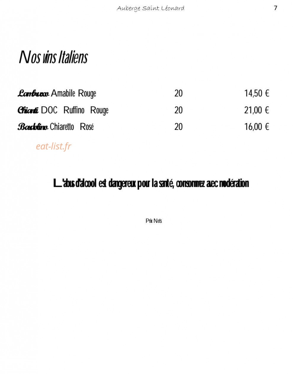 Auberge Saint Léonard — carte page 12