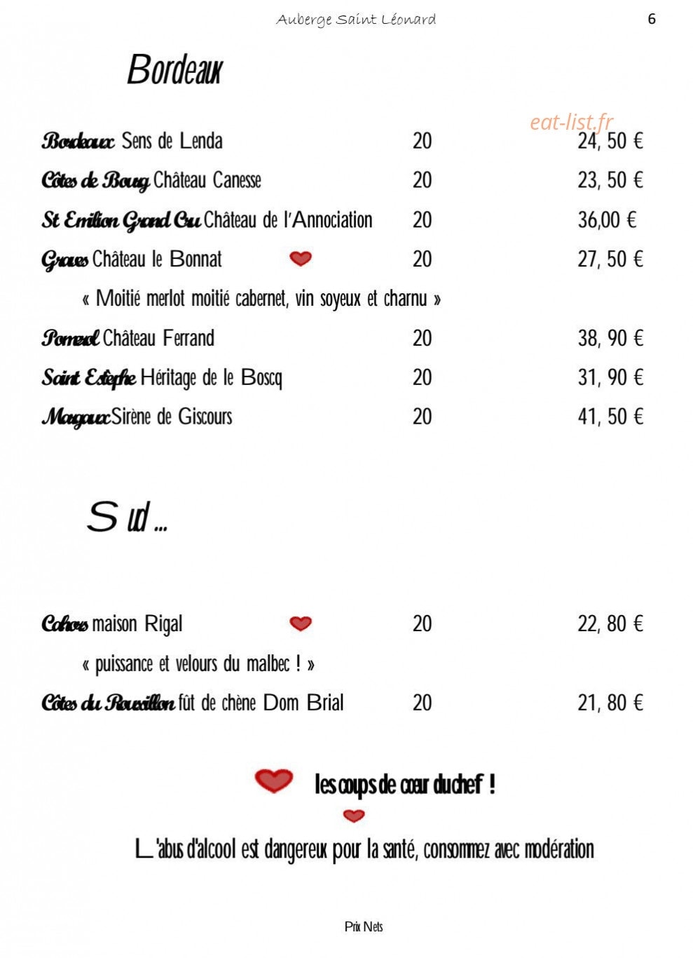 Auberge Saint Léonard — carte page 11