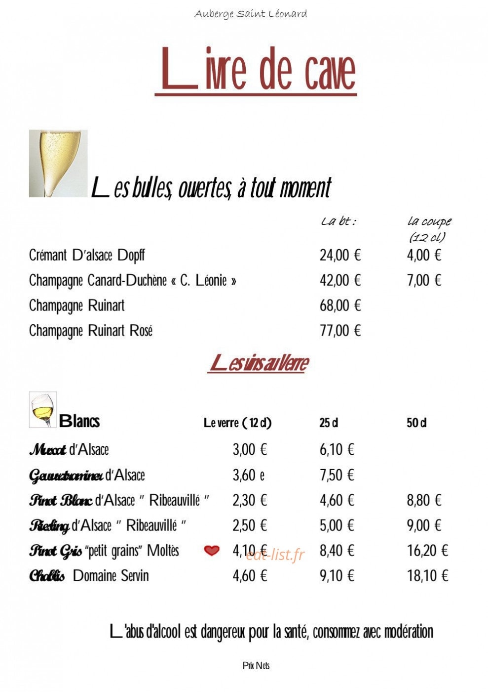 Auberge Saint Léonard — carte page 6