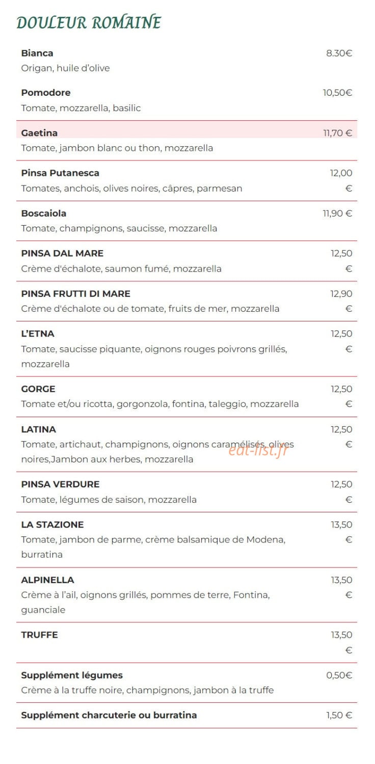 Carte et menu de La Stazione à Montreux Vieux — Pinsa romana