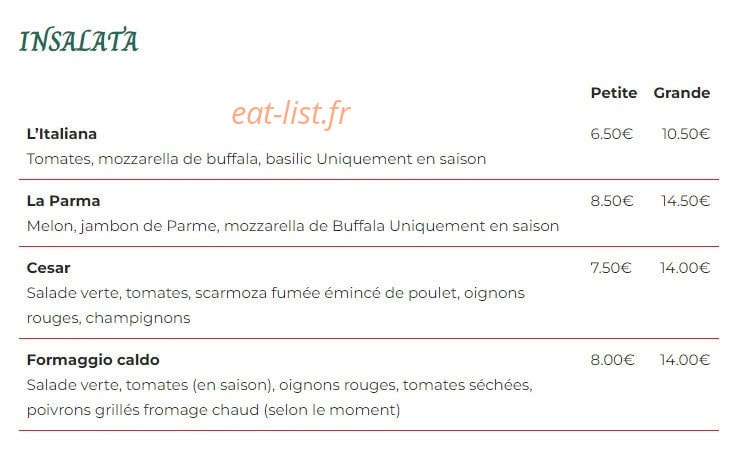 Carte et menu de La Stazione à Montreux Vieux — Les salades